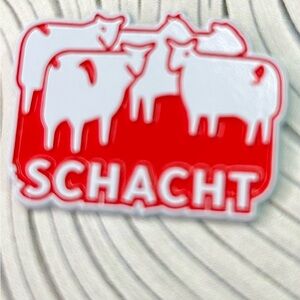 Schacht Spindle Co Inc metal Red Sheep Tac Pin on advertisement card